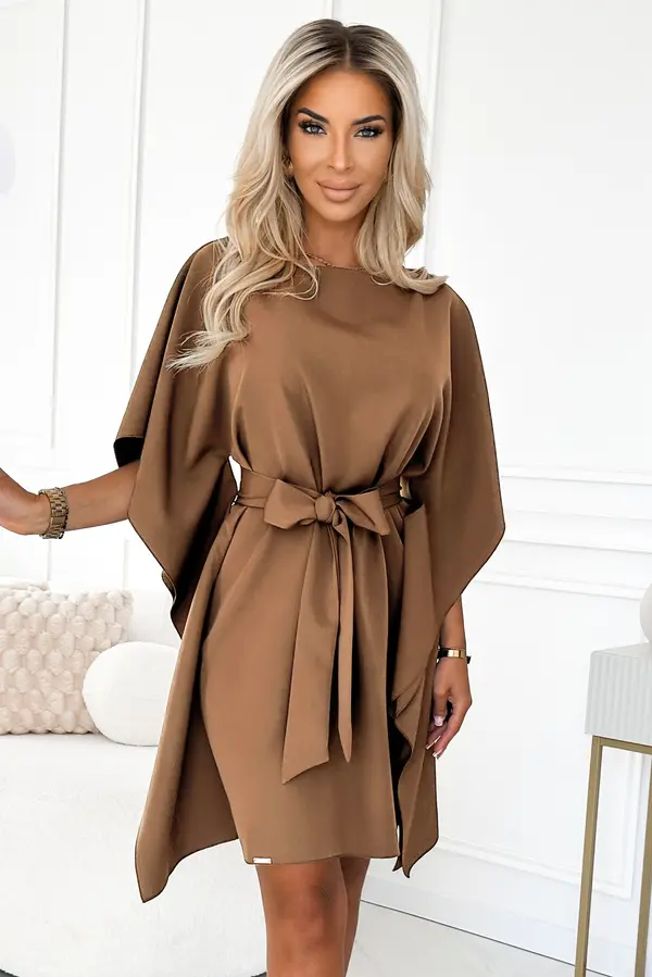 NUMOCO 287-39 SOFIA Butterfly dress with a tie waist - cappuccino