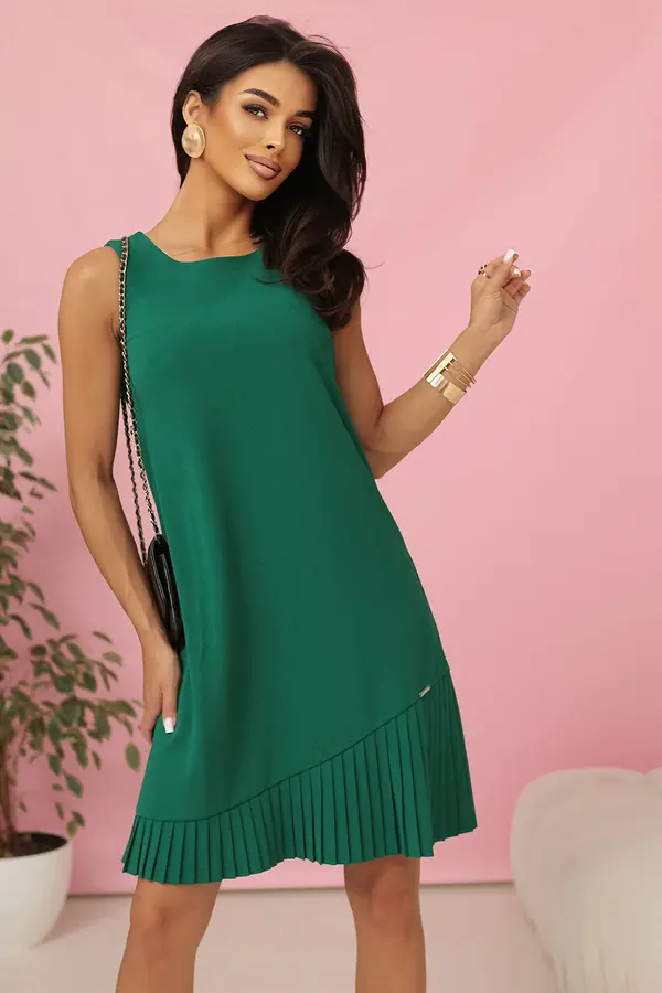 NUMOCO 308-4 KARINE - trapezoidal dress with asymmetrical pleat - green