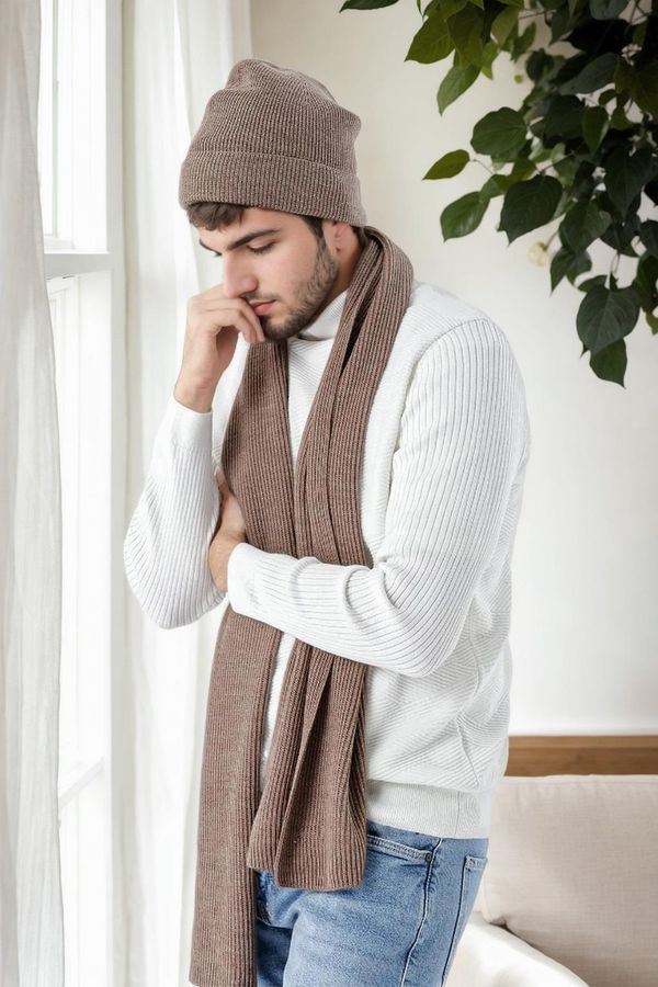 dewberry 35261 Dewberry Mens Scarf Beret Set-COFFEE