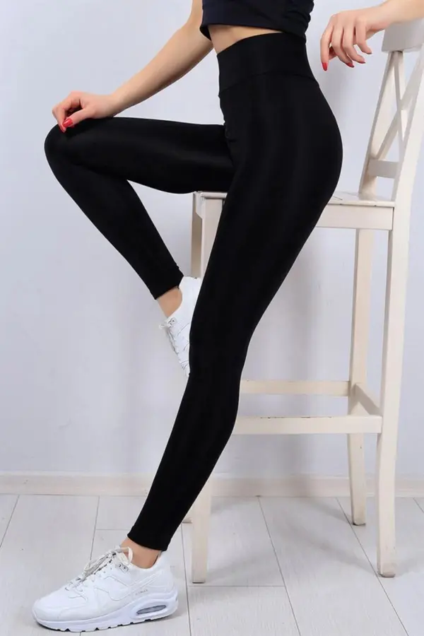 dewberry 35459 Dewberry High Waist Womens Sports Leggings-BLACK