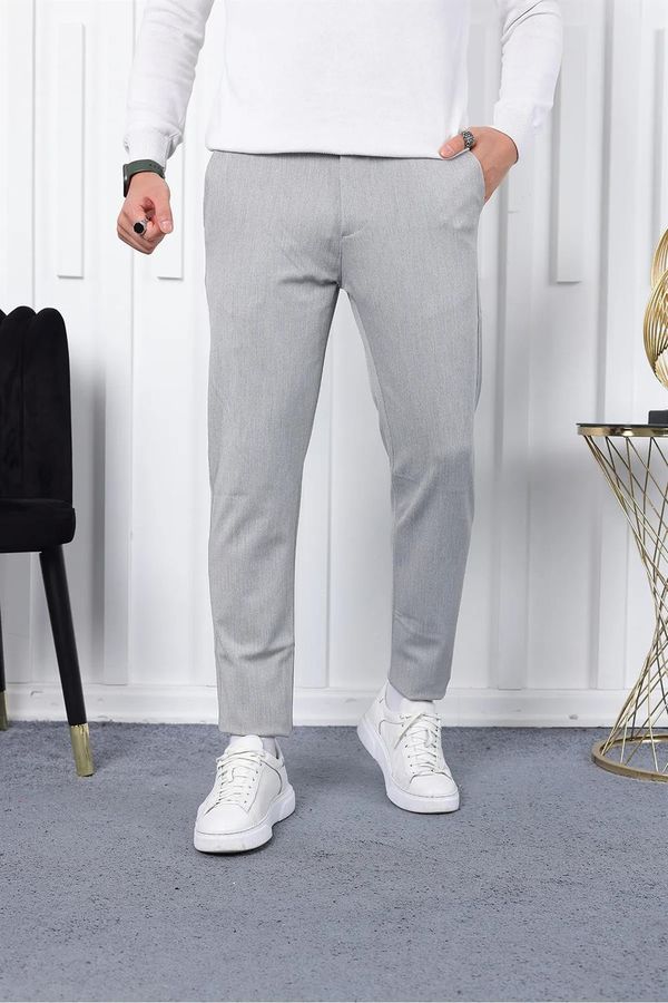 dewberry 36197 Dewberry Ids Slim Fit Lycra Fabric Mens Trousers-LIGHT GREY