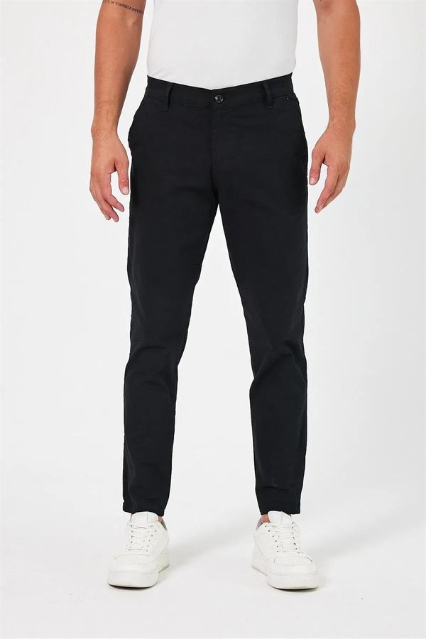 dewberry 36952 Dewberry Gabardine Cotton Slim Fit Chino Mens Trousers-BLACK