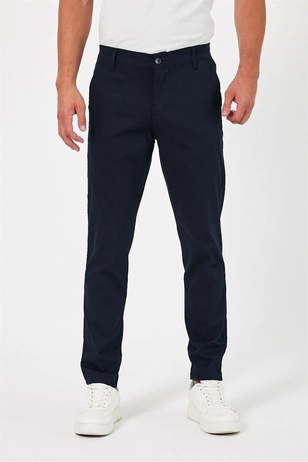 dewberry 36952 Dewberry Gabardine Cotton Slim Fit Chino Mens Trousers-NAVY