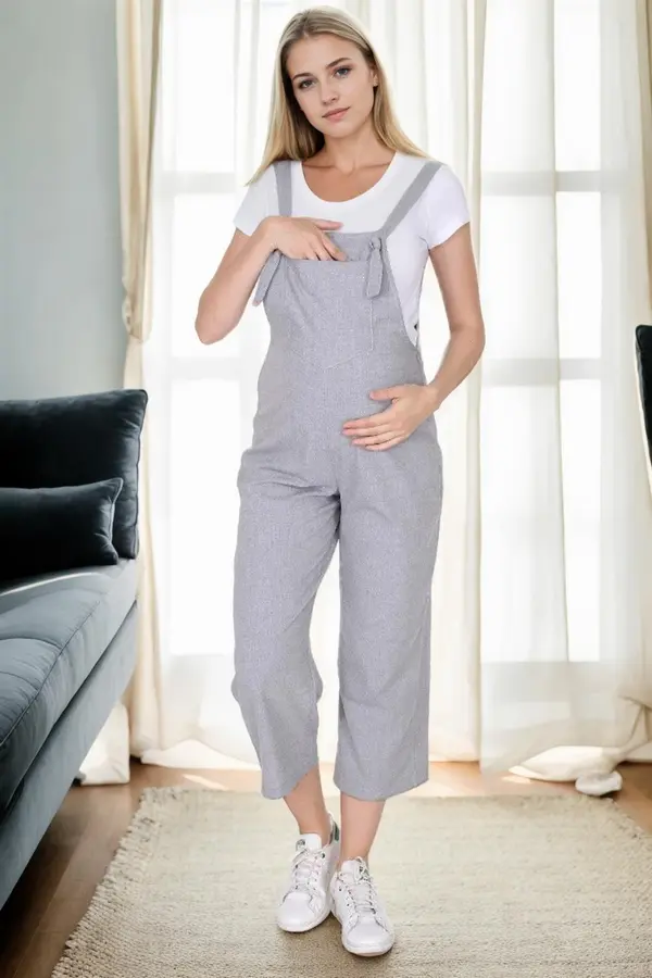 dewberry 38739 Dewberry Women Pregnant Jumpsuit-GREY