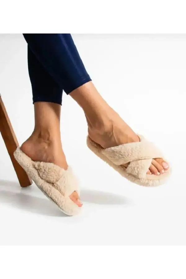 dewberry 44299 Dewberry Women Furry Fluffy Home Slippers-BEIGE