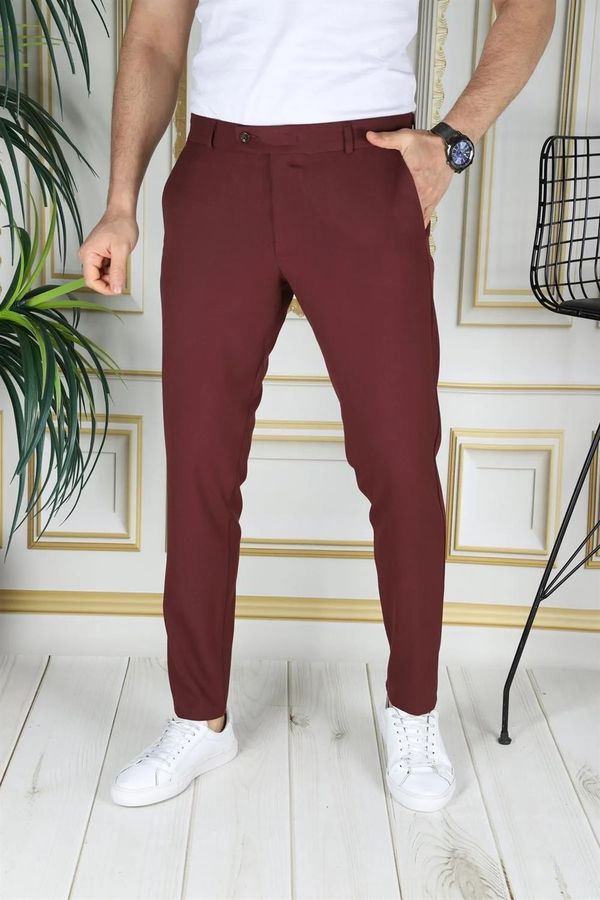 dewberry 47676 Dewberry Italian Cut Elastic Fabric Mens Trousers-BORDO