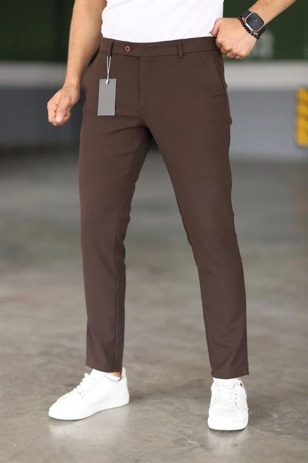 dewberry 47676 Dewberry Italian Cut Elastic Fabric Mens Trousers-KAHVE