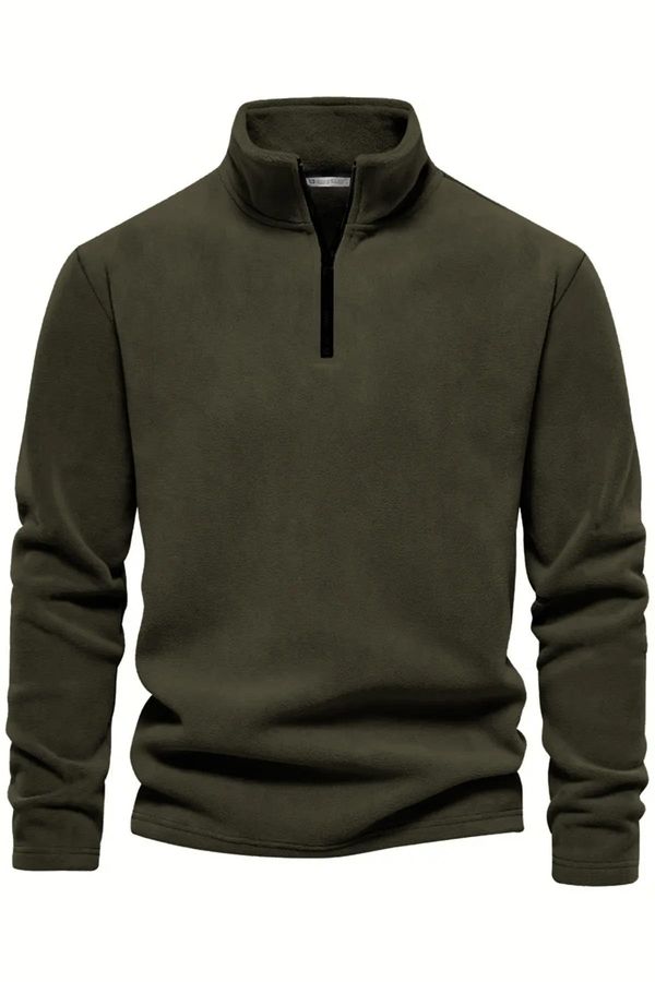 dewberry 49143 Dewberry Half Zipper Stand Collar Mens Fleece-DARK KHAKI