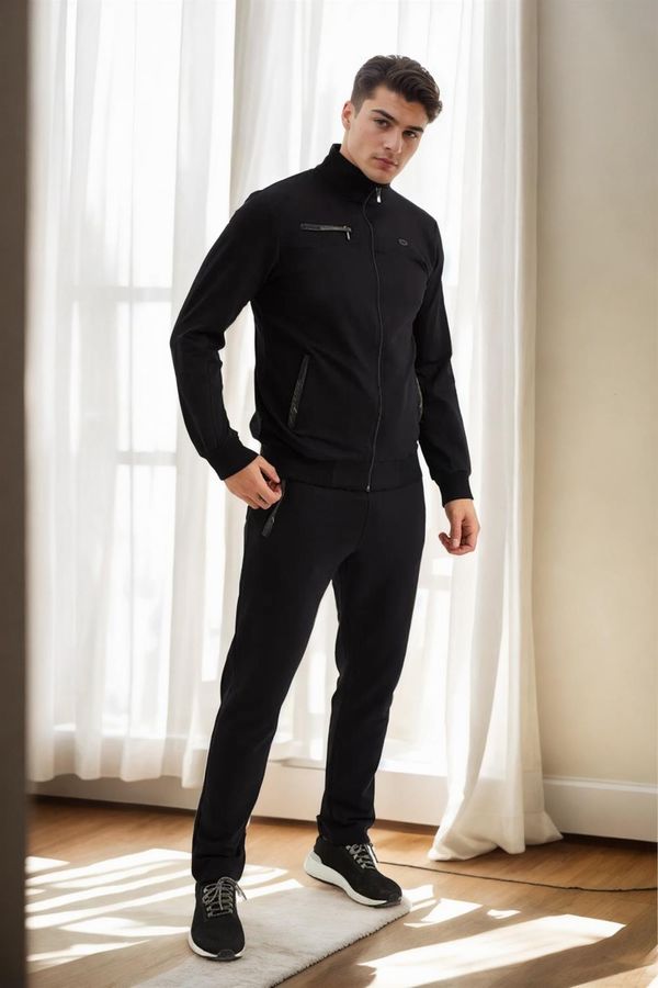 dewberry 51357 Dewberry Plus Size Mens Tracksuit Set-BLACK