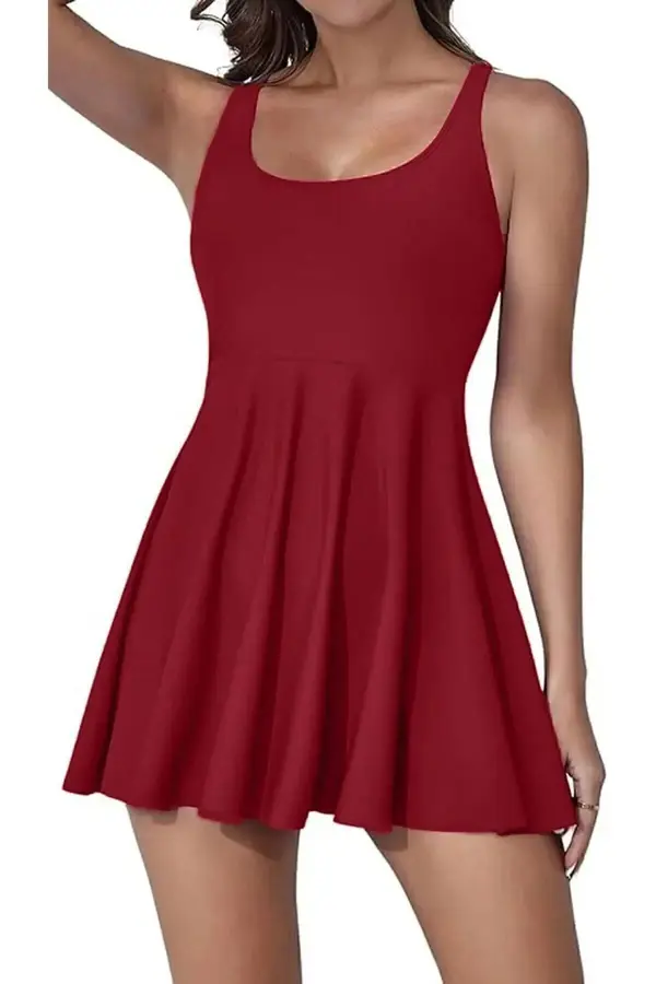 dewberry 58126 Dewberry Womens Lycra With Dress Shorts Swimsuit-BORDEAUX