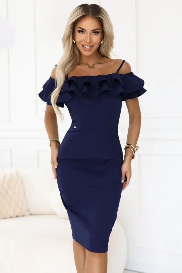NUMOCO 599-3 CARMEN Fitted midi dress in Spanish style - navy blue