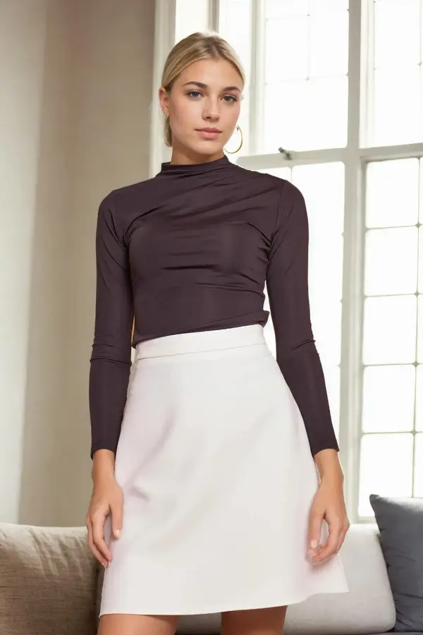 dewberry 60086 Dewberry Knee Length Bell Skirt-LIGHT BEIGE