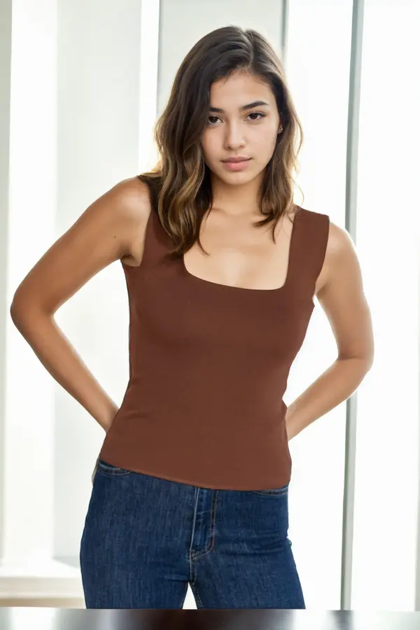 dewberry 60108 Dewberry Womens Sleeveless Blouse - Strappy Tank Top-BROWN