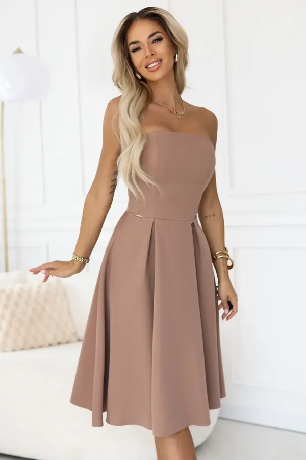 NUMOCO 641-2 VIVIENNE corset flared midi dress for special occasions - beige