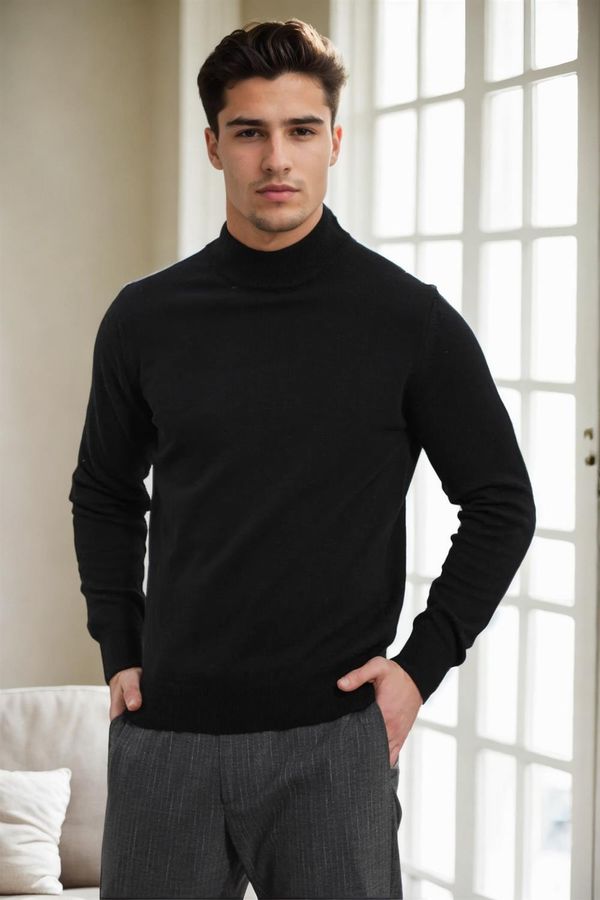 dewberry 64721 Dewberry Half Turtleneck Woolen Mens Knit Sweater-BLACK