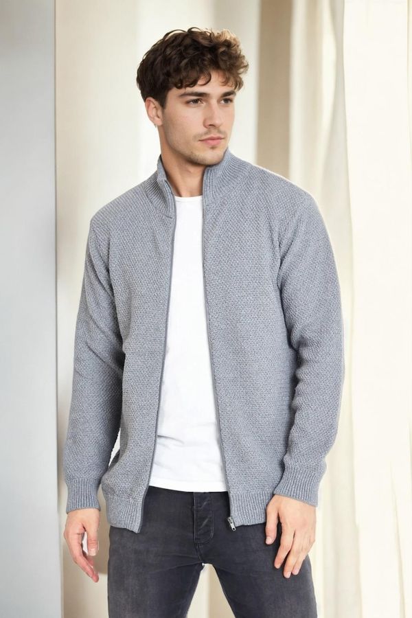 dewberry 65801 Dewberry Zippered Knitwear Cardigan-DARK GREY