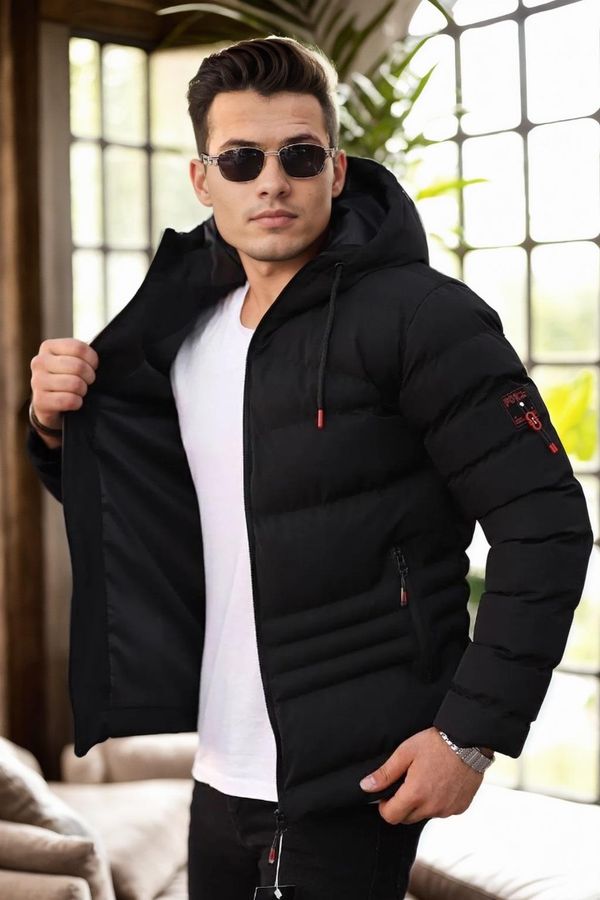 dewberry 67514 Dewberry Hooded Winter Mens Puffer Coat-BLACK