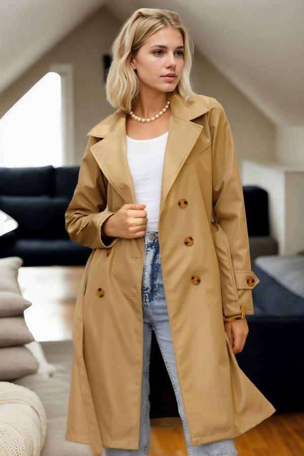 dewberry 68115 Dewberry Belted Women Trenchcoat-CAMEL