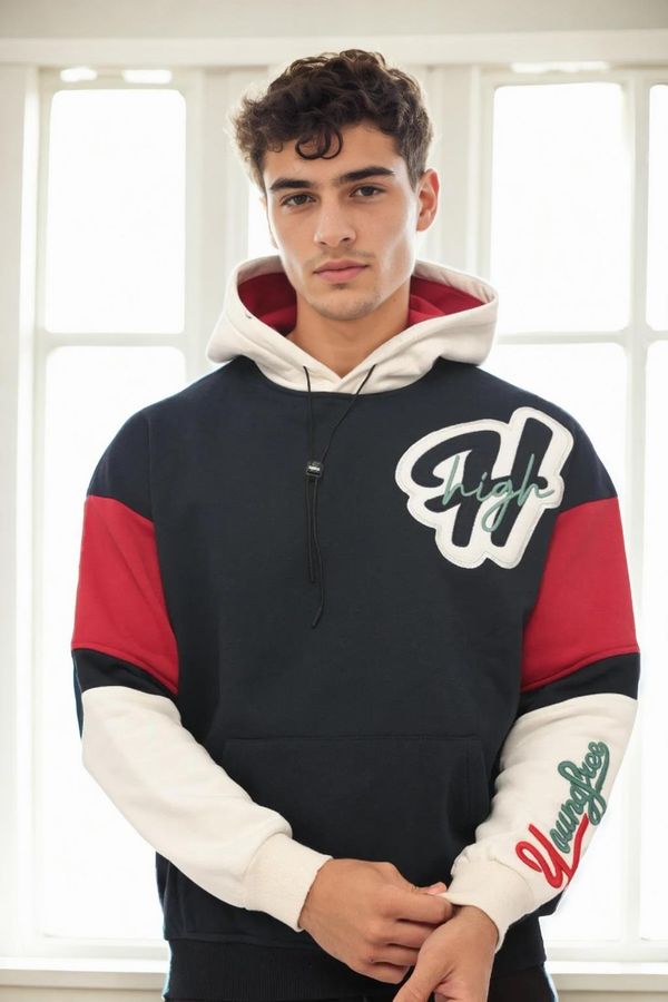 dewberry 71185 Dewberry Embroidered Oversize Mens Sweatshirt-NAVY BLUE