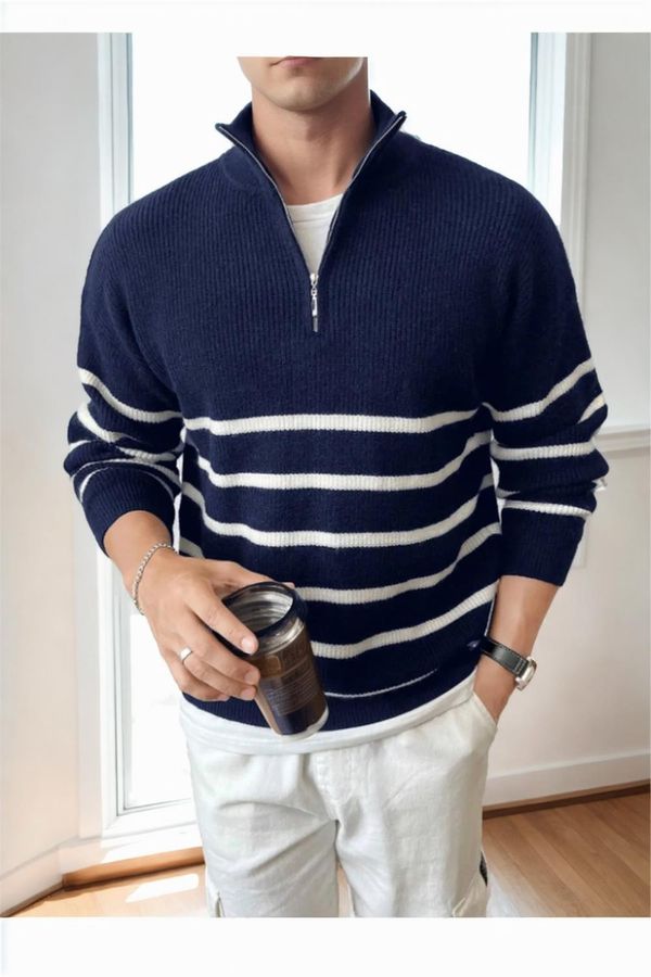 dewberry 71766 Dewberry Zippered Knit Mens Sweater-NAVY