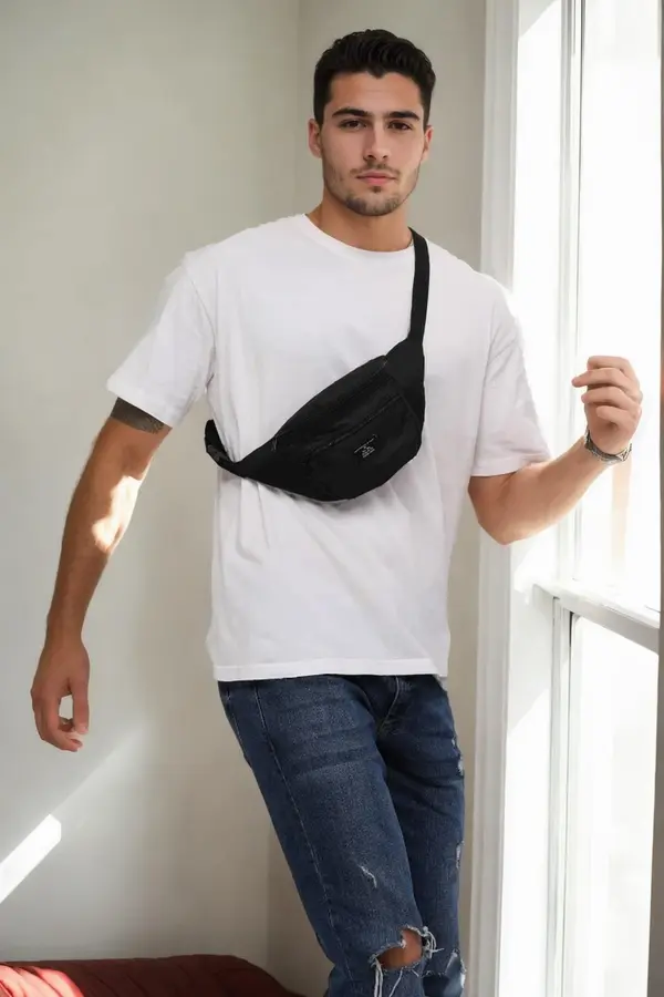 dewberry 72422 Dewberry Unisex 2 Compartment Shoulder and Waist Bag-BLACK