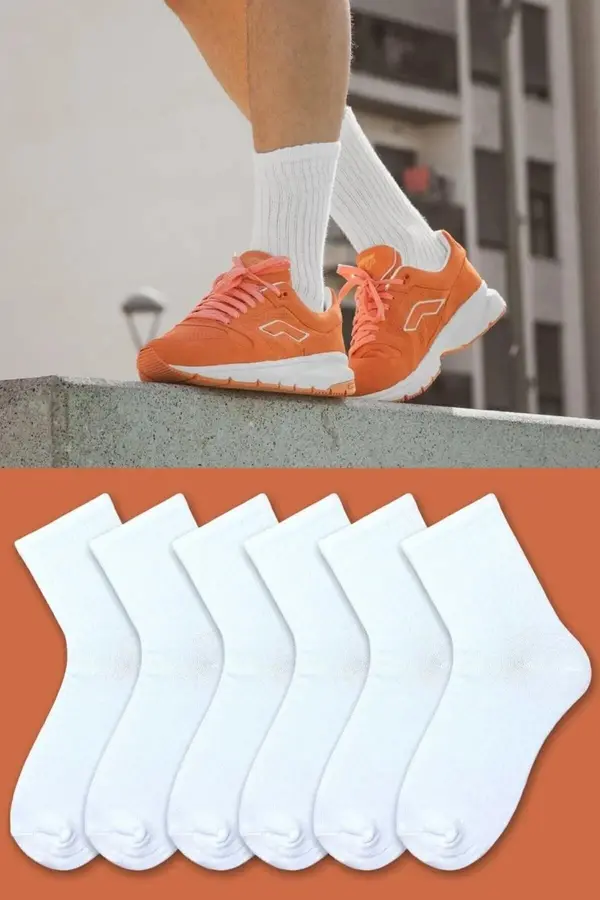 dewberry 77603 Dewberry Set of 6 Pairs Tennis Length Plain Socks-WHITE