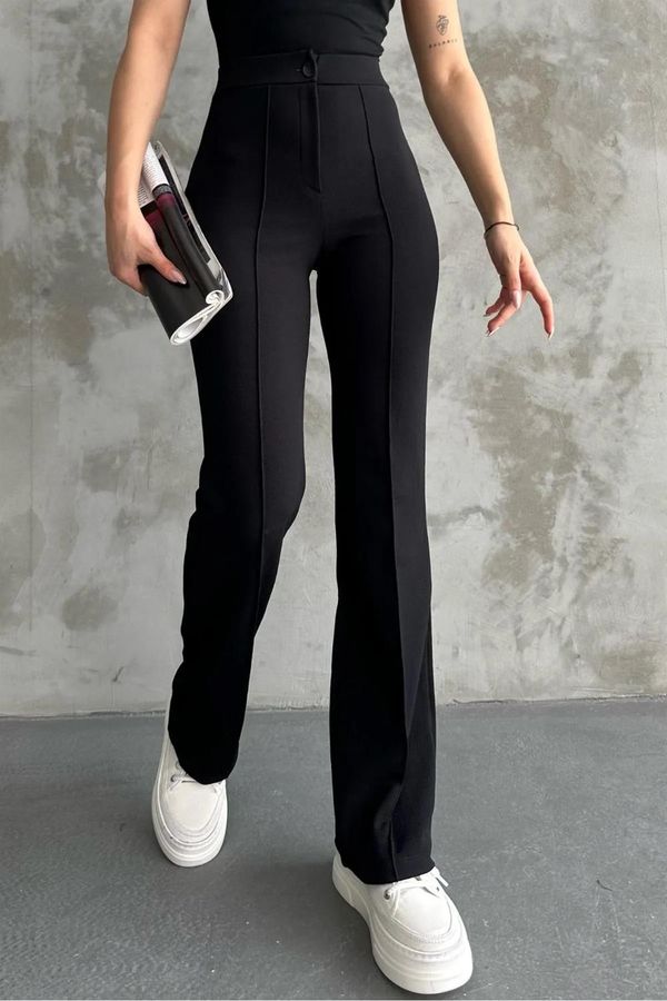 dewberry 80272 Dewbery High Waist Slim Fit Wide Leg Pants-BLACK