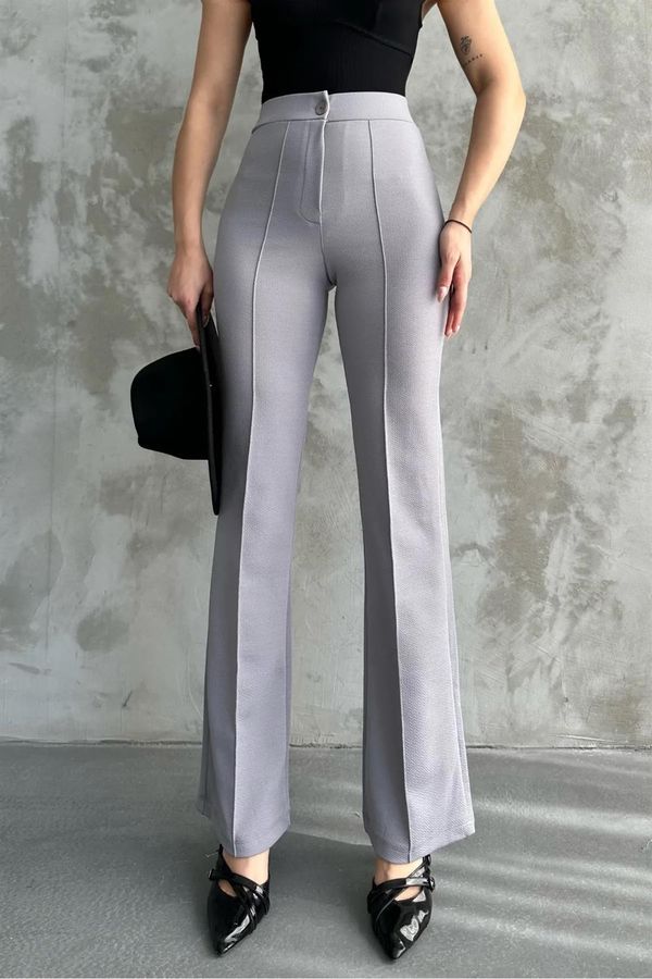 dewberry 80272 Dewbery High Waist Slim Fit Wide Leg Pants-GREY