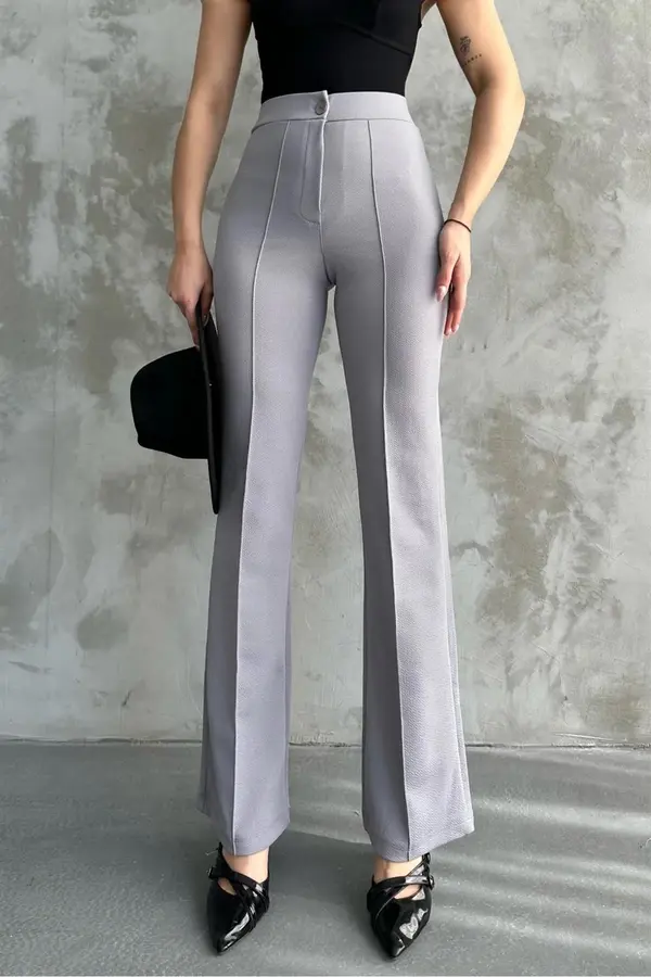 dewberry 80272 Dewbery High Waist Slim Fit Wide Leg Pants-GREY