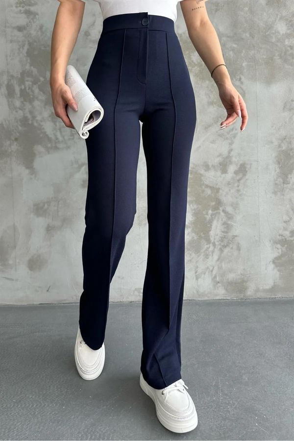 dewberry 80272 Dewbery High Waist Slim Fit Wide Leg Pants-NAVY