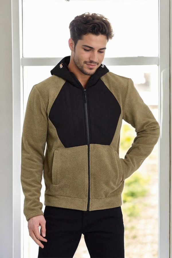 dewberry 86616 Dewberry Zippered Mens Hoodie-Khaki