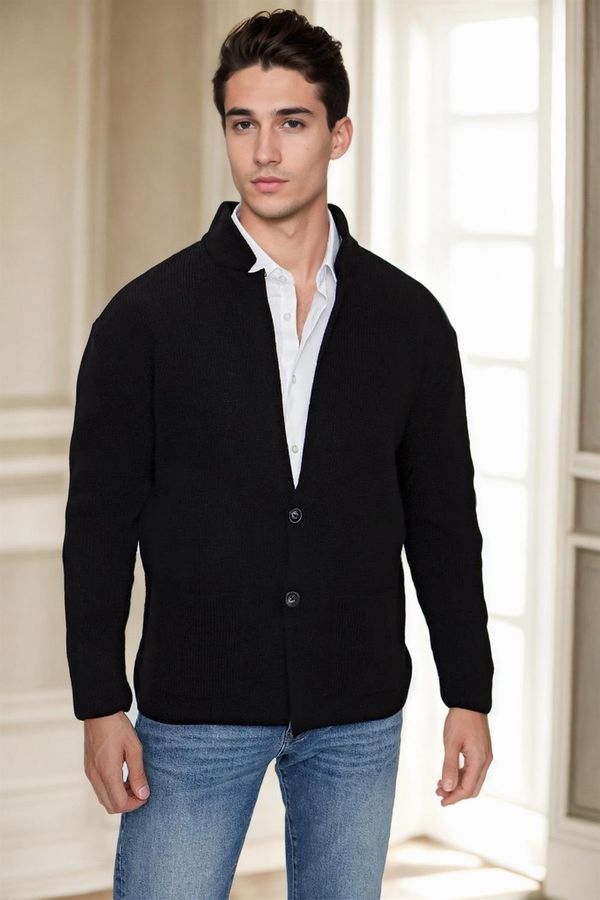 dewberry 87095 Dewberry Mens Knitwear Cardigan-BLACK