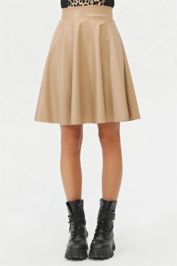 dewberry 88854 Dewberry Flared Faux Leather Skirt-CREAM