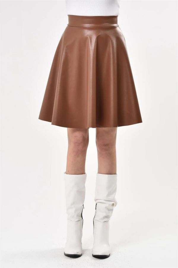 dewberry 88854 Dewberry Flared Faux Leather Skirt-TABA