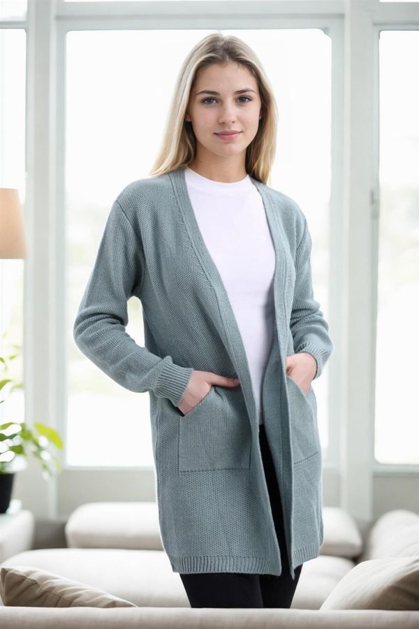 dewberry 99224 Dewberry Kangaroo Pocket Knitwear Cardigan-LIGHT GREEN