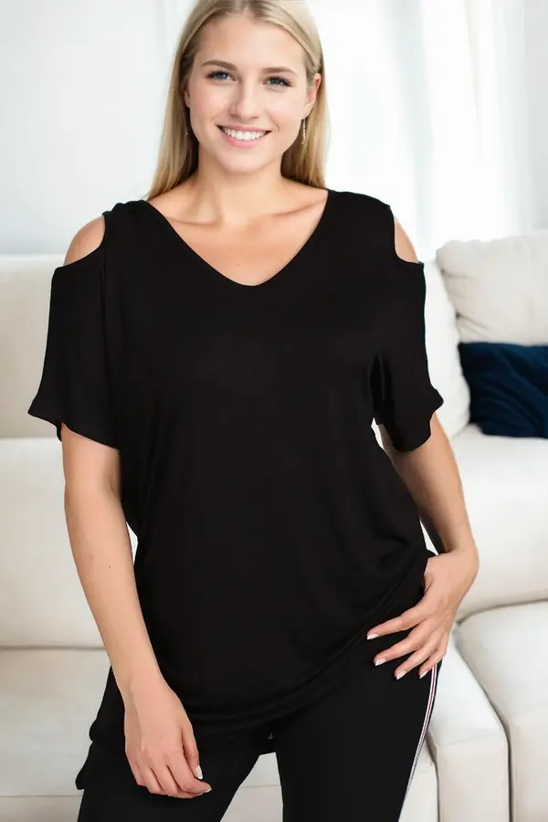 dewberry 99554 Dewberry Short Sleeve Womens Blouse-BLACK