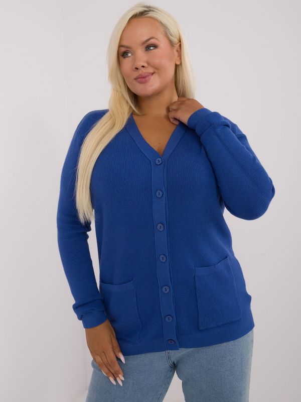 Fashionhunters A dark blue sweater of a larger size with a triangle neckline