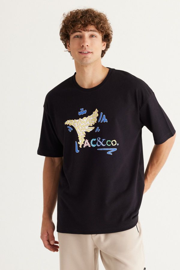 AC&Co / Altınyıldız Classics AC&Co / Altınyıldız Classics Men's Black Oversize Loose Cut Crew Neck Printed T-Shirt