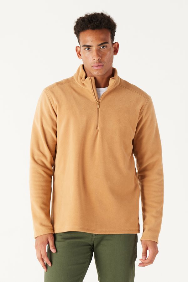 AC&Co / Altınyıldız Classics AC&Co / Altınyıldız Classics Men's Caramel Anti-pilling Anti-Pilling Standard Fit High Neck Cold Proof Fleece Sweatshirt