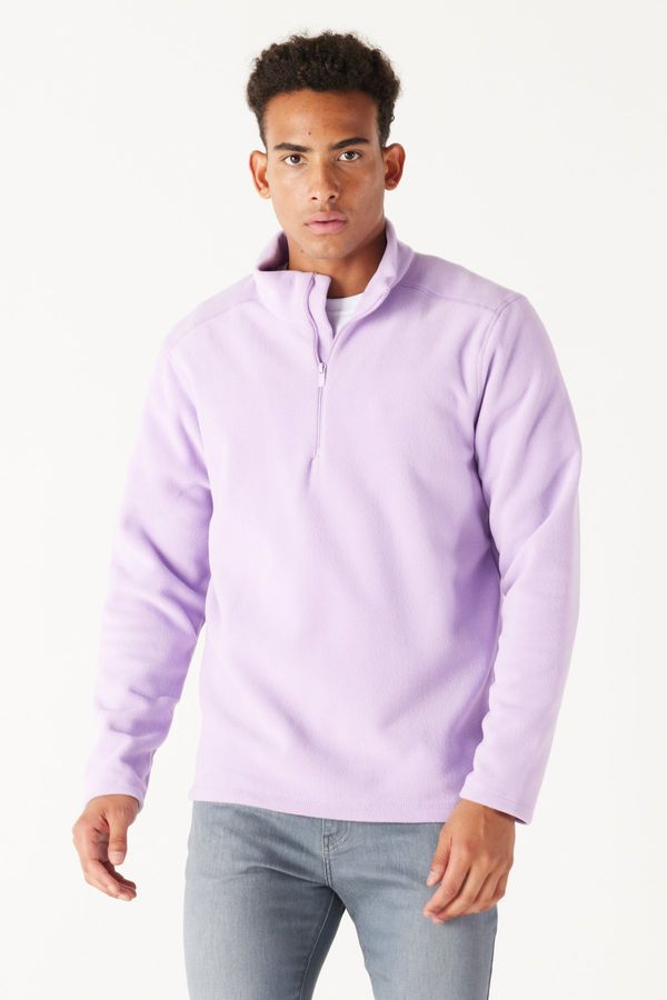 AC&Co / Altınyıldız Classics AC&Co / Altınyıldız Classics Men's Lilac Anti-Pilling Anti-Pilling Standard Fit Stand Up Collar Fleece Sweatshirt.