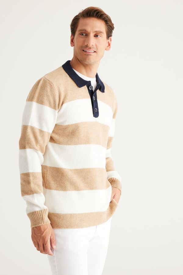 AC&Co / Altınyıldız Classics AC&Co / Altınyıldız Classics Men's Milk Brown-ecru Standard Fit Normal Cut Polo Neck Raised Soft Textured Knitwear Sweater