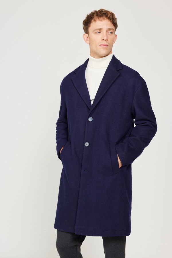 AC&Co / Altınyıldız Classics AC&Co / Altınyıldız Classics Men's Navy Blue Oversize Loose Cut Mono Collar Woolen Cuff Coat
