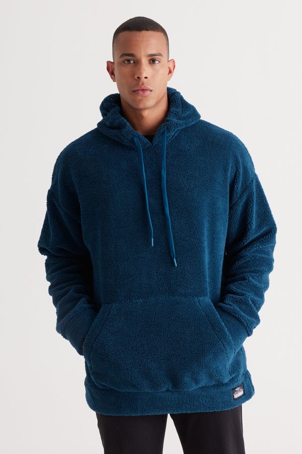 AC&Co / Altınyıldız Classics AC&Co / Altınyıldız Classics Men's Oil Oversize Wide-Fit Hooded Sherpa Sweatshirt Fleece