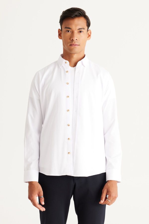 AC&Co / Altınyıldız Classics AC&Co / Altınyıldız Classics Men's White Slim Fit Slim Fit Cotton Oxford Shirt with Hidden Buttons and Long Sleeved Collar.