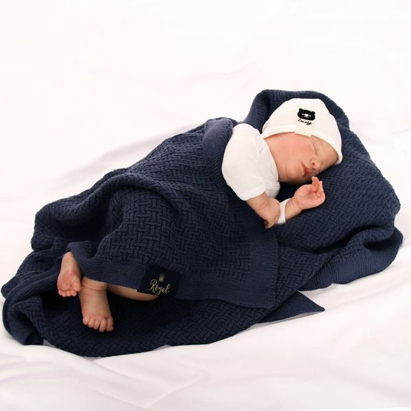 AGBO AGBO Bamboo-Cotton baby blanket navy blue Pony