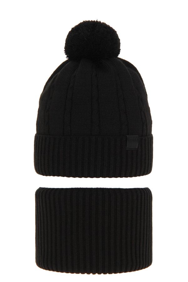 AGBO AGBO Boy's winter set: hat and tube scarf black Deny with pompom