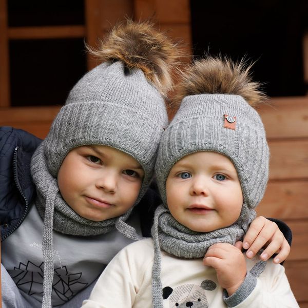 AGBO AGBO Boy's winter set: hat and tube scarf black Dominik with pompom