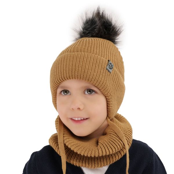 AGBO AGBO Boy's winter set: hat and tube scarf blue Honed with pompom