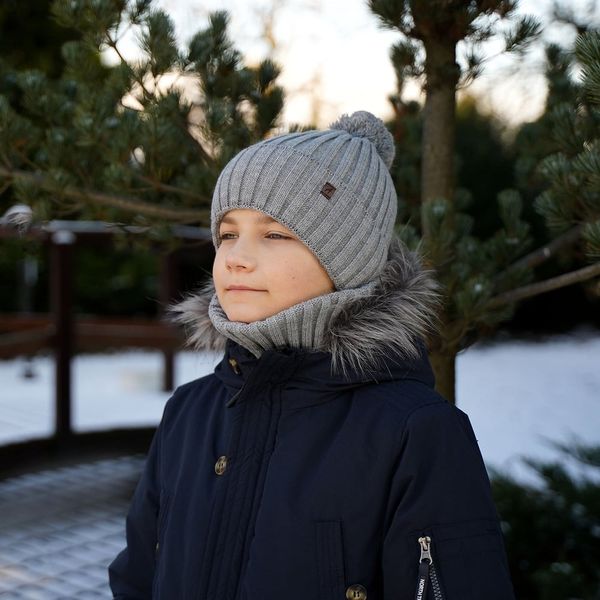 AGBO AGBO Boy's winter set: hat and tube scarf blue Wiliam with pompom