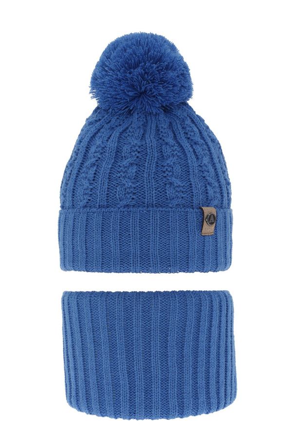 AGBO AGBO Boy's winter set: hat and tube scarf blue with pompom Almond